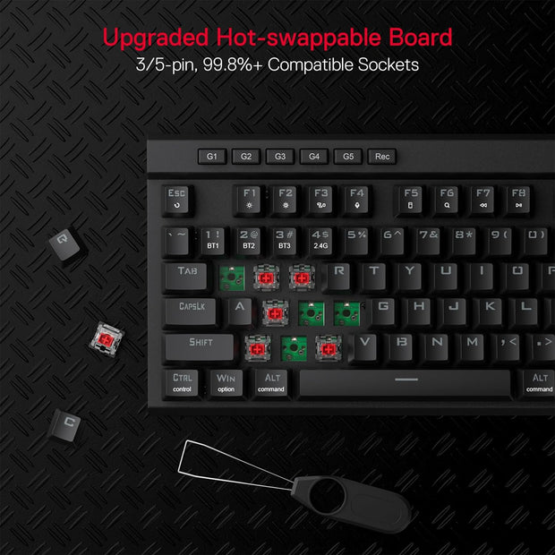 Redragon K580 Vata PRO Wireless RGB Gaming Keyboard, 3-Modes 104 Keys Mechanical Keyboard w/Hot-Swap Socket, Dedicated Media Controls & Onboard Macro Recording, Linear Red Switch