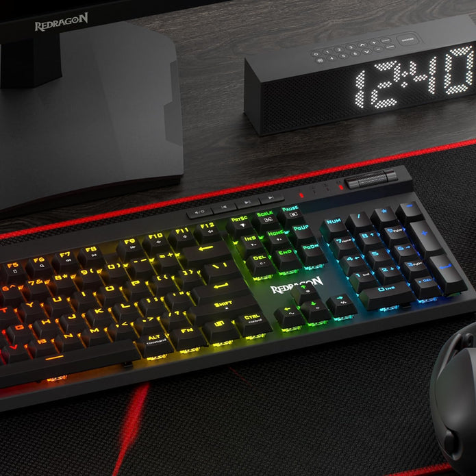 Redragon K580 Vata PRO Wireless RGB Gaming Keyboard, 3-Modes 104 Keys Mechanical Keyboard w/Hot-Swap Socket, Dedicated Media Controls & Onboard Macro Recording, Linear Red Switch