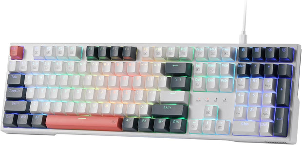 Redragon Trundle K668 RGB Gaming Keyboard, 108 Keys Wired Mechanical Keyboard w/Sound Absorbing Foams, Upgraded Hot-swappable Socket, Mixed Color Keycaps, Red Switch
