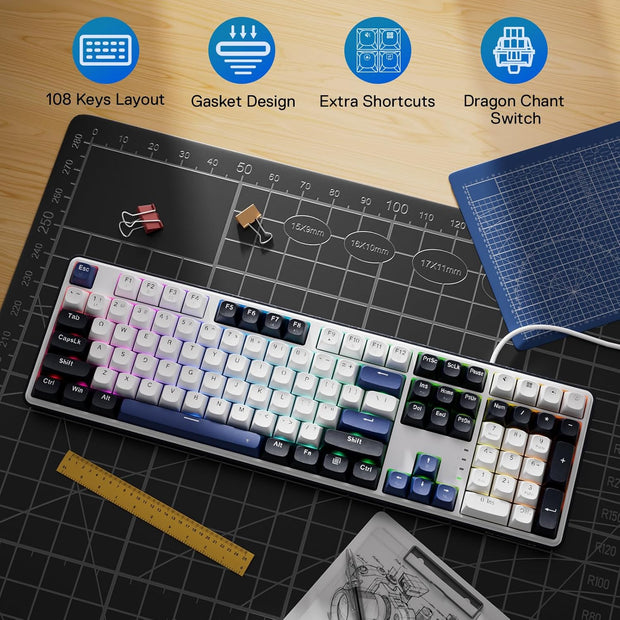 Redragon Wyvern K689 Wired Gasket RGB Gaming Keyboard, 104 Keys + Extra 4 Hotkeys Mechanical Keyboard w/Upgraded Hot-swappable Socket, 5-Layer Noise Dampening, Mixed Color Keycaps, Custom Linear Switch