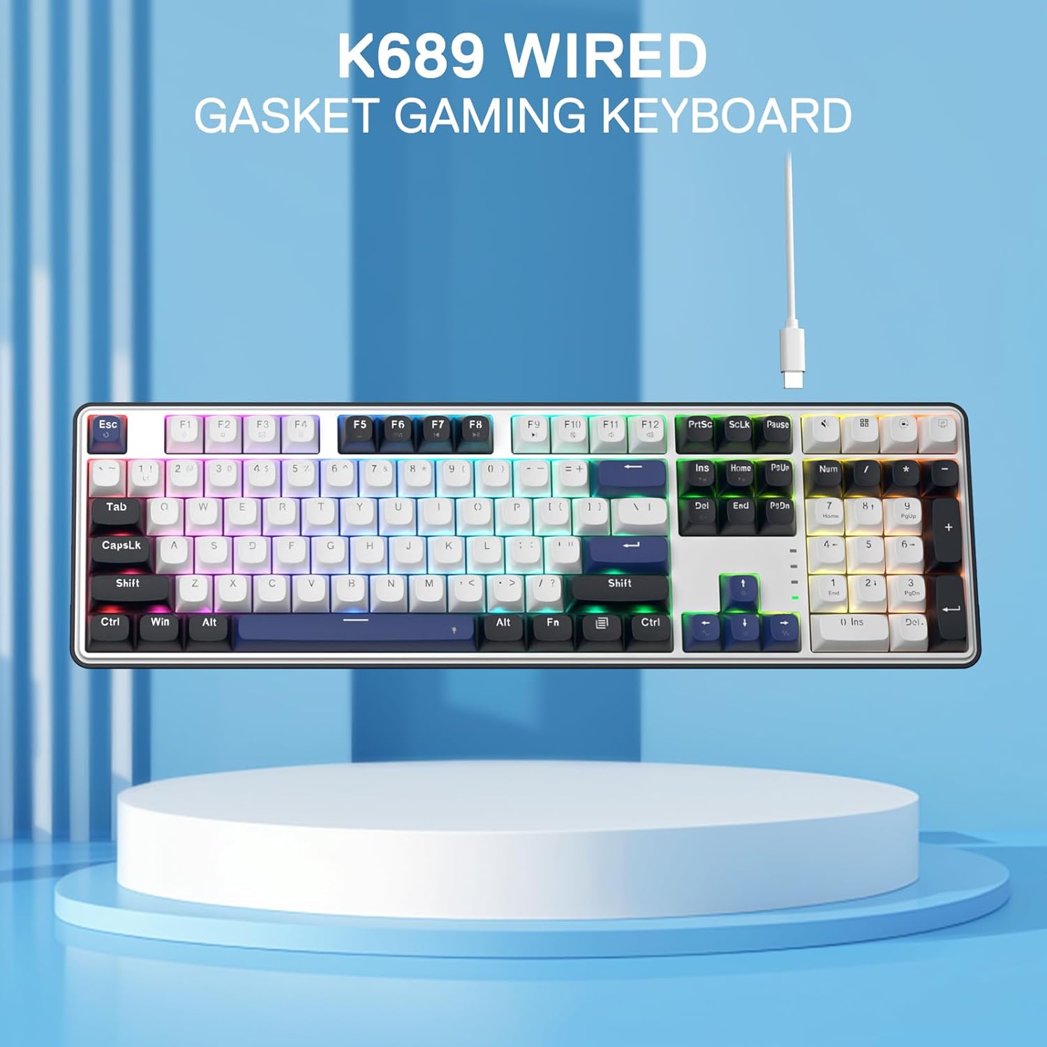 Redragon Wyvern K689 Wired Gasket RGB Gaming Keyboard, 104 Keys + Extra 4 Hotkeys Mechanical Keyboard w/Upgraded Hot-swappable Socket, 5-Layer Noise Dampening, Mixed Color Keycaps, Custom Linear Switch
