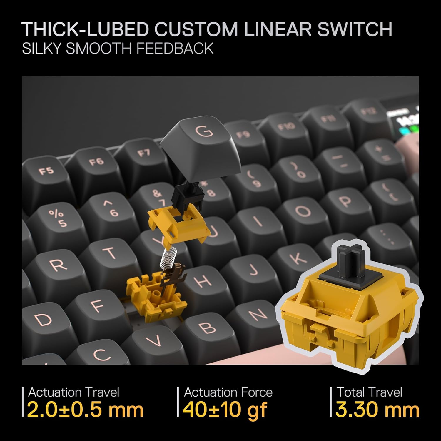 Redragon Eclipse Pro K720 Wireless CNC Gasket Gaming Keyboard w/Hype Screen & Knob, 81 Keys Mechanical Keyboard, Smart 1.14’’ TFT Info Display, 5-Layer Noise Dampening, Custom Linear Switch, Dawn Sakura Color