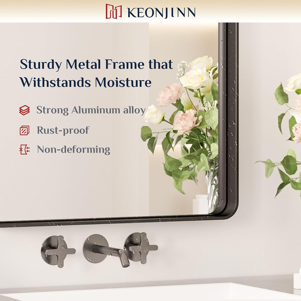 48” x 30” Black Bathroom Mirrors for Over Sink, Rounded Rectangle Bathroom Vanity Mirror
