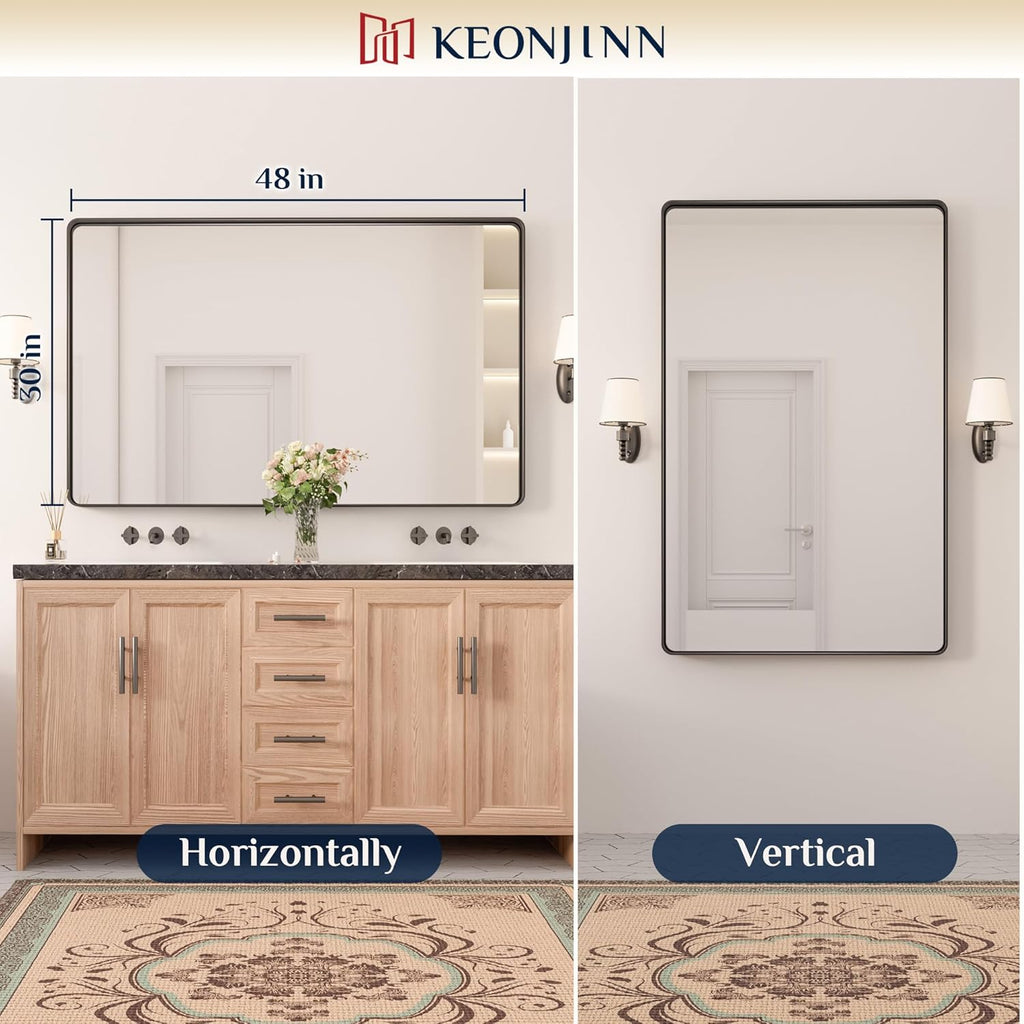 20 x 30 Inch Brushed Nickel Bathroom Mirrors for Over Sink, Rounded Rectangle