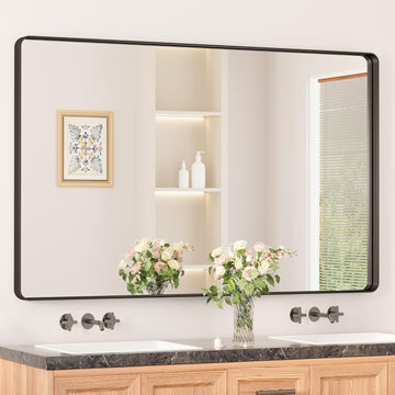 48” x 30” Black Bathroom Mirrors for Over Sink, Rounded Rectangle Bathroom Vanity Mirror