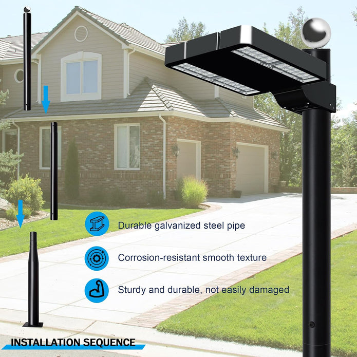 Street Light Pole 10Ft,Street Light Poles for Outdoor Lighting, Solar Street Light Pole Accessory for Street, Patio, Backyard, Basketball Court, Park