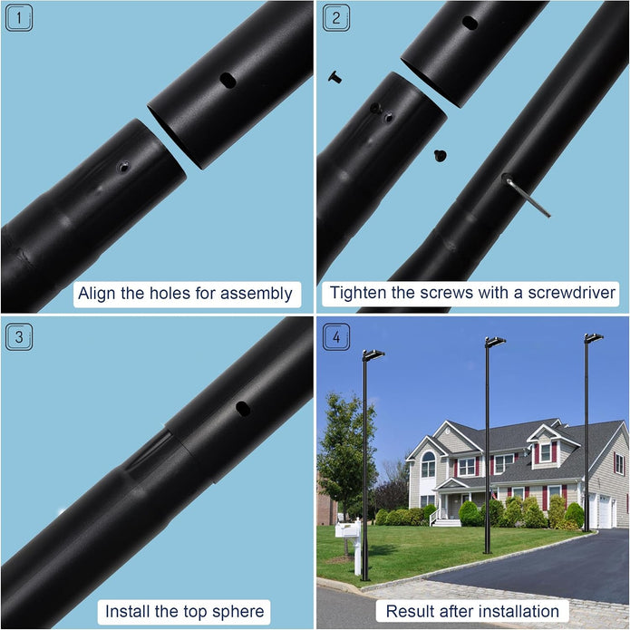 Street Light Pole 10Ft,Street Light Poles for Outdoor Lighting, Solar Street Light Pole Accessory for Street, Patio, Backyard, Basketball Court, Park