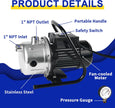 LANCHEZ Shallow Well Pump, Stainless Steel Water Transfer Pump, 115V Garden Irrigation Pump, Water Booster Jet Pump for Home Garden Lawn Farm, Silver | 115V 1.6 HP, 1500 GPH, Portable Stainless Steel