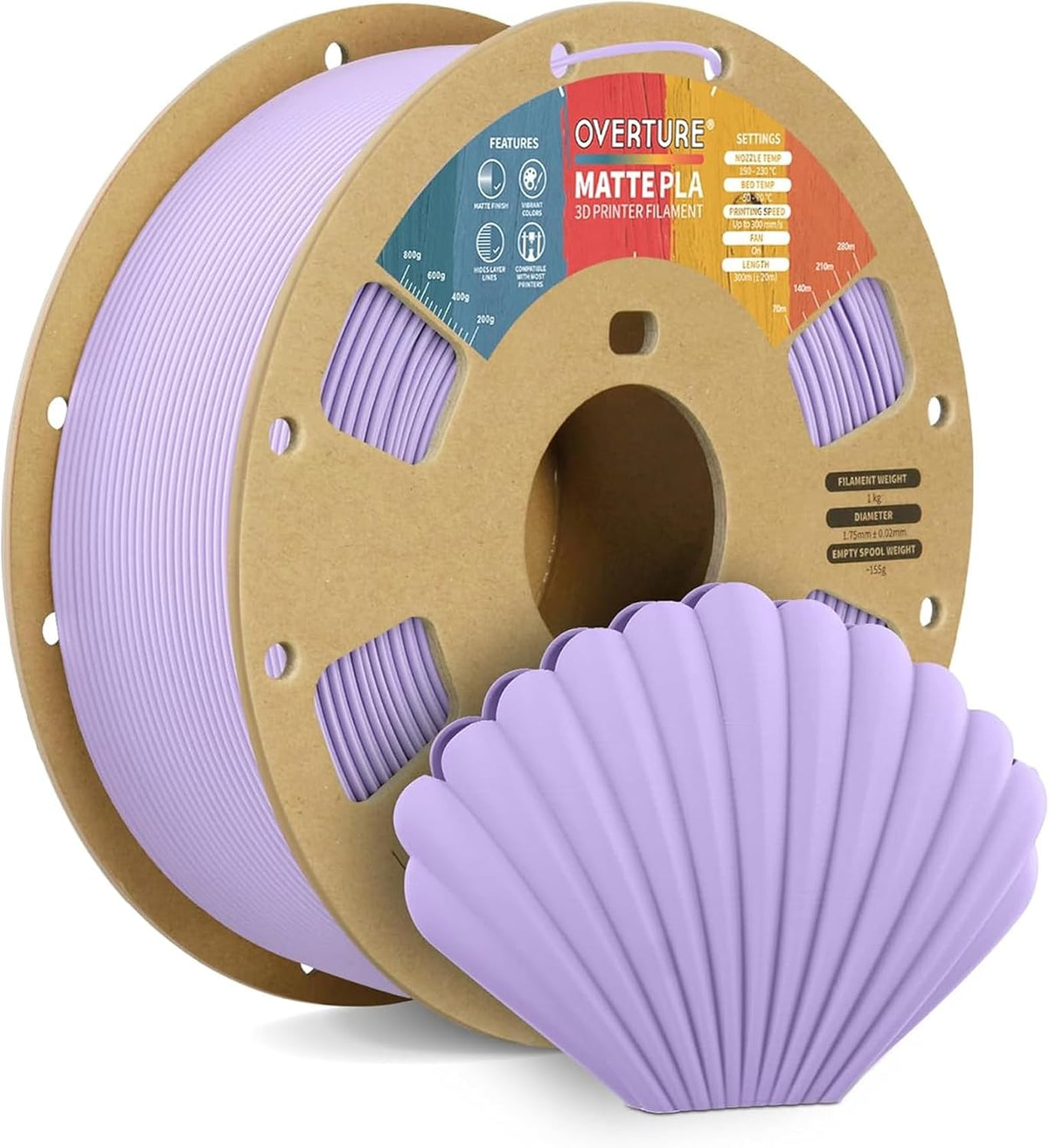 Case of 10 KG OVERTURE Matte PLA 3D Printer Filament 1.75mm, Matt Surface & Low Warping Filament 1kg Spool (2.2 lbs)