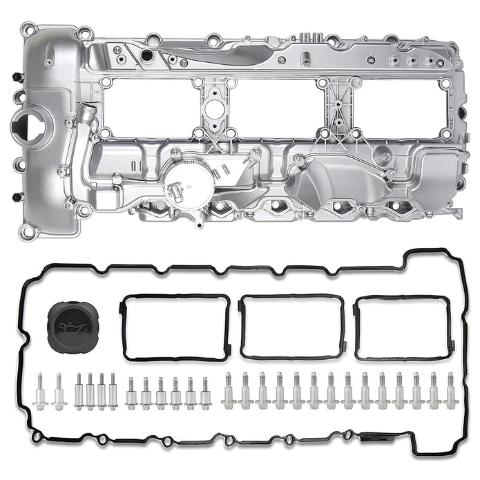 N55 Engine Aluminum Engine Valve Cover Compatible with BMW 135i M235i 535i 335i 640i 435i 740i 740Li X5 X3 X6 X4 X1 M2 435ixDrive 3.0L with Gasket Bolts Kit & Oil Cap