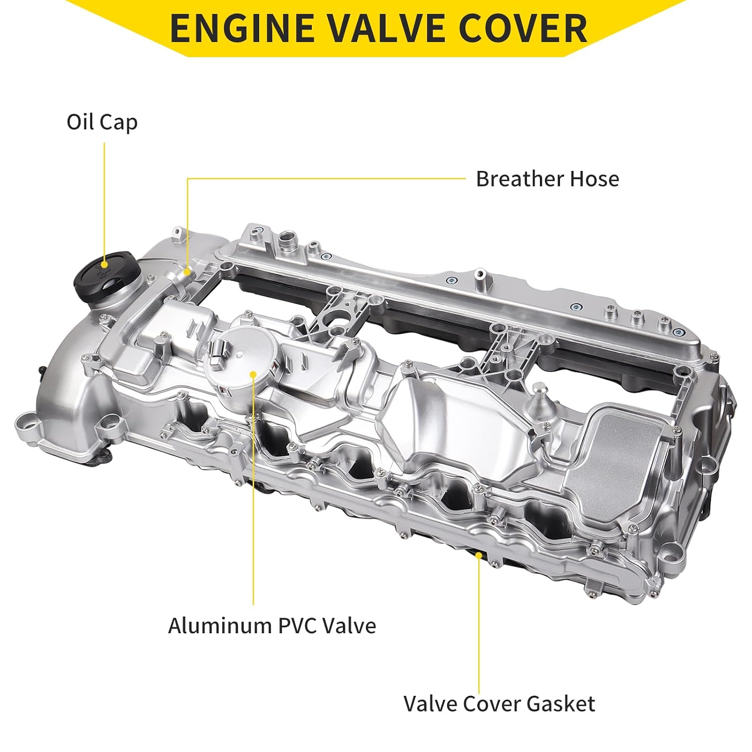 N55 Engine Aluminum Engine Valve Cover Compatible with BMW 135i M235i 535i 335i 640i 435i 740i 740Li X5 X3 X6 X4 X1 M2 435ixDrive 3.0L with Gasket Bolts Kit & Oil Cap
