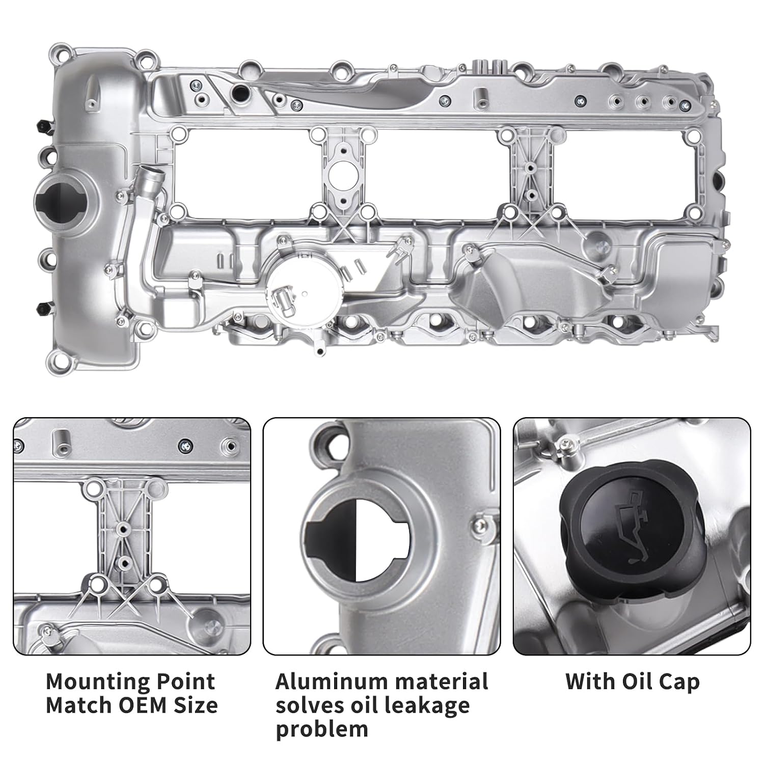 N55 Engine Aluminum Engine Valve Cover Compatible with BMW 135i M235i 535i 335i 640i 435i 740i 740Li X5 X3 X6 X4 X1 M2 435ixDrive 3.0L with Gasket Bolts Kit & Oil Cap