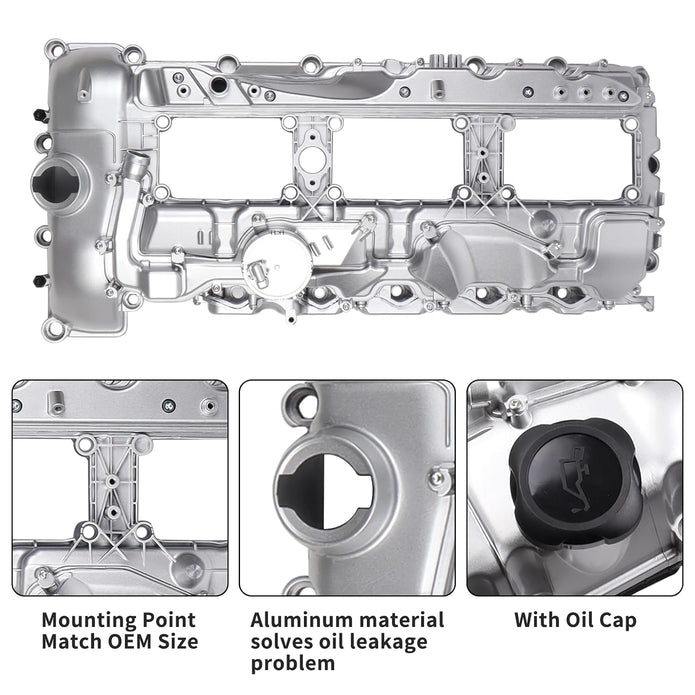 N55 Engine Aluminum Engine Valve Cover Compatible with BMW 135i M235i 535i 335i 640i 435i 740i 740Li X5 X3 X6 X4 X1 M2 435ixDrive 3.0L with Gasket Bolts Kit & Oil Cap