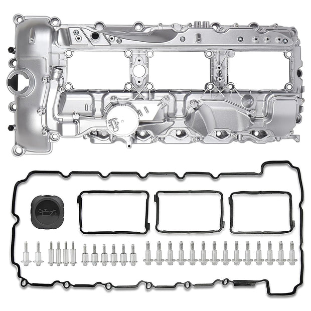 N55 Engine Aluminum Engine Valve Cover Compatible with BMW 135i M235i 535i 335i 640i 435i 740i 740Li X5 X3 X6 X4 X1 M2 435ixDrive 3.0L with Gasket Bolts Kit & Oil Cap