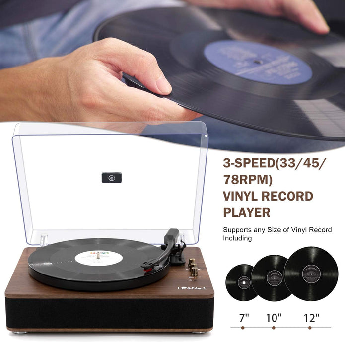 LP&No.1 Wireless Record Player with Stereo Speakers, 3-Speed Belt-Drive Turntable for Vinyl Records with Wireless Playback and Auto-Stop