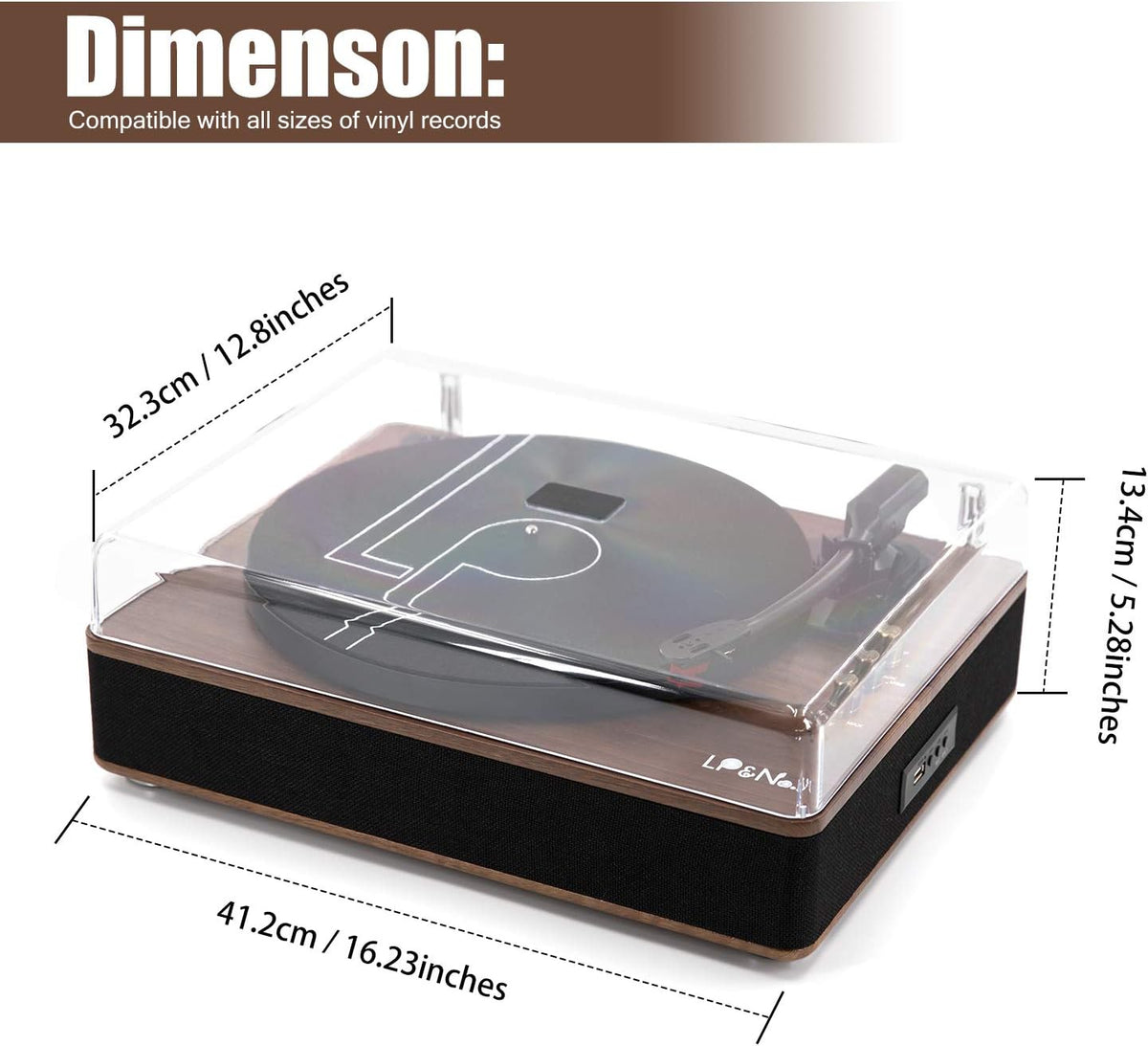 LP&No.1 Wireless Record Player with Stereo Speakers, 3-Speed Belt-Drive Turntable for Vinyl Records with Wireless Playback and Auto-Stop