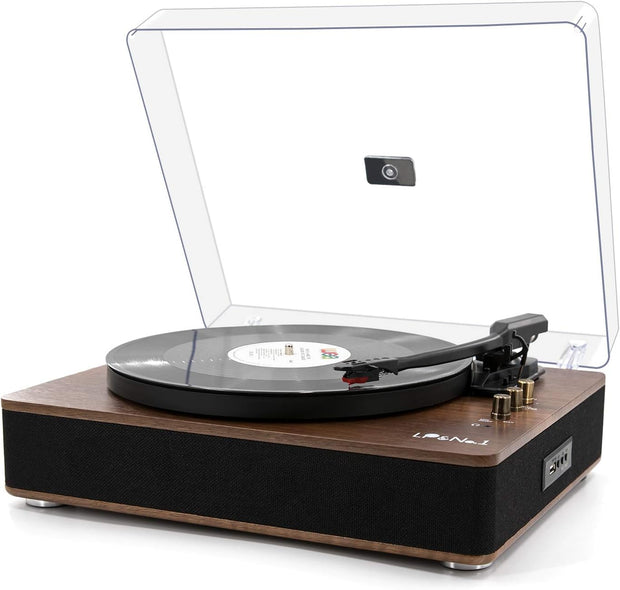 LP&No.1 Wireless Record Player with Stereo Speakers, 3-Speed Belt-Drive Turntable for Vinyl Records with Wireless Playback and Auto-Stop