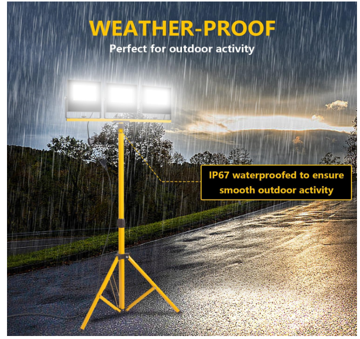 36000 Lumen Work Lights with Stand, 3 Adjustable Head LED Work Light with Adjustable and Foldable Tripod Stand, IP67 Waterproof Lamp Individual Switch with 16FT Cord for Outdoor Construction Lighting