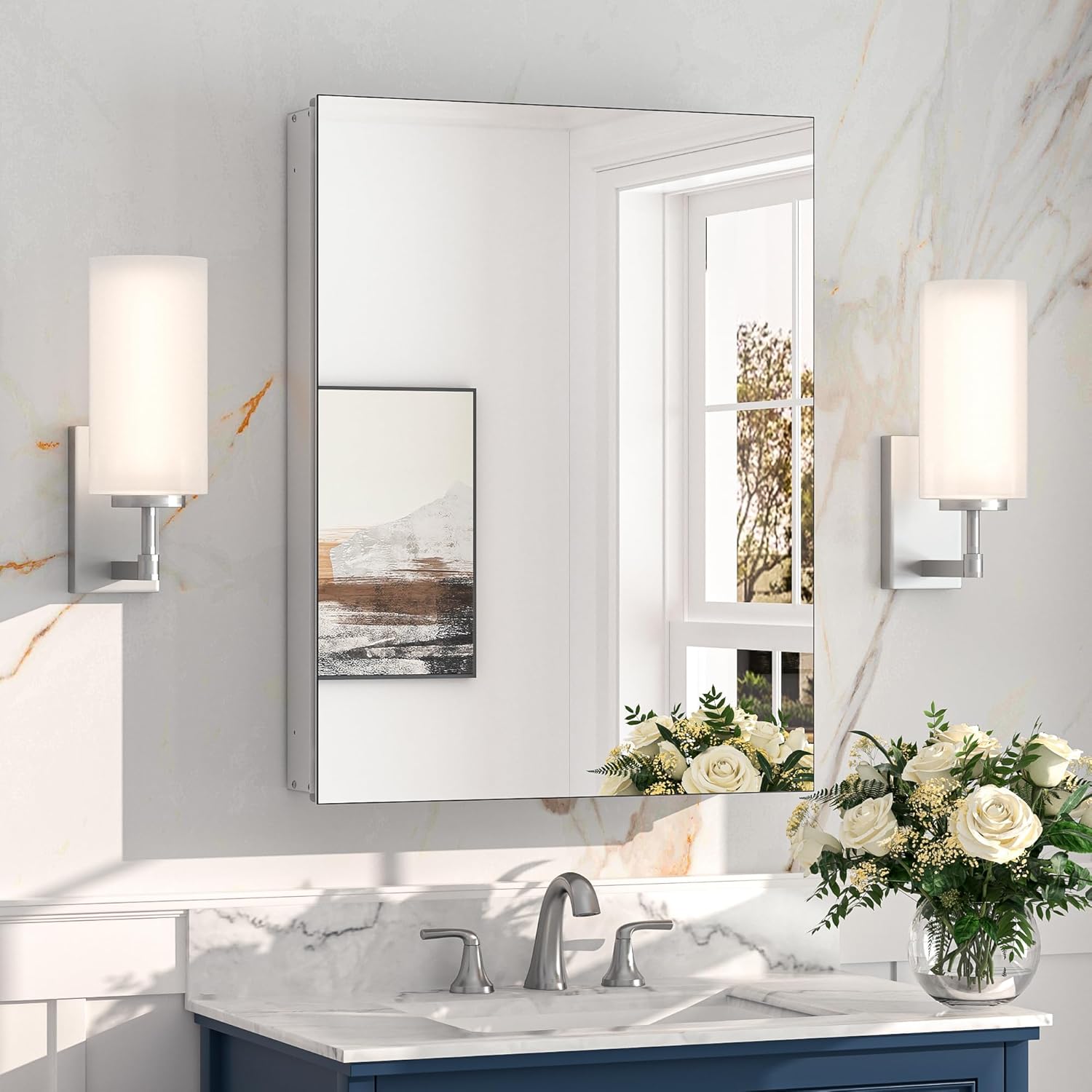 20 x 26 Inch Cabinet, Silver Cabinets for Bathroom with Mirror