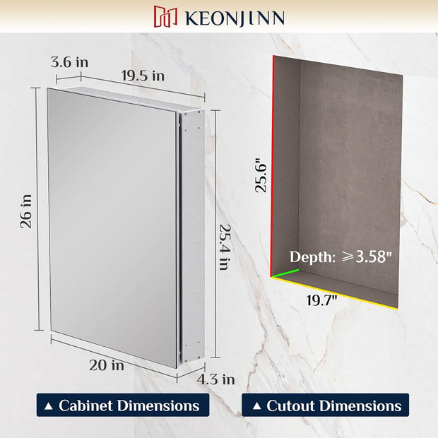 20 x 26 Inch Cabinet, Silver Cabinets for Bathroom with Mirror