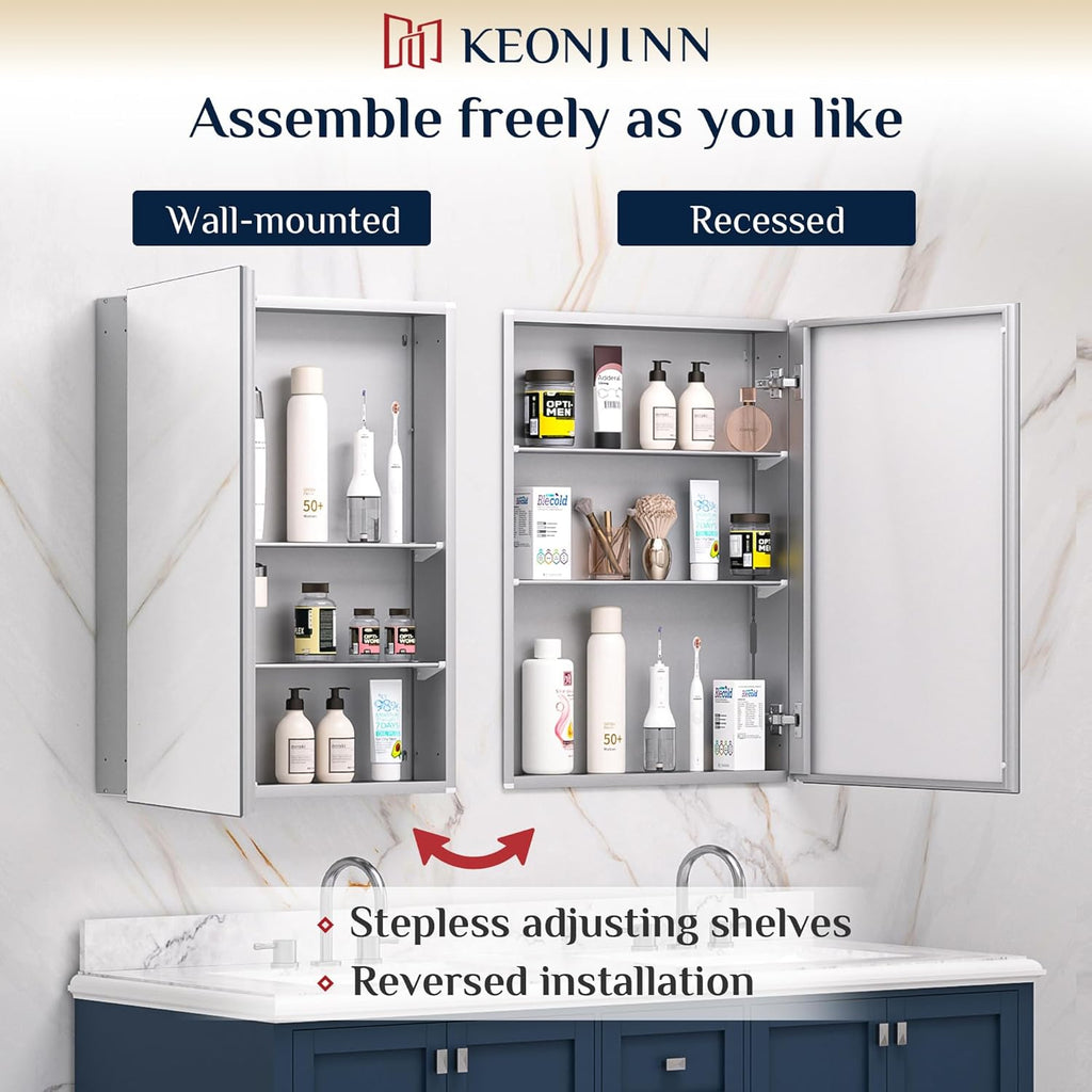 20 x 26 Inch Cabinet, Silver Cabinets for Bathroom with Mirror