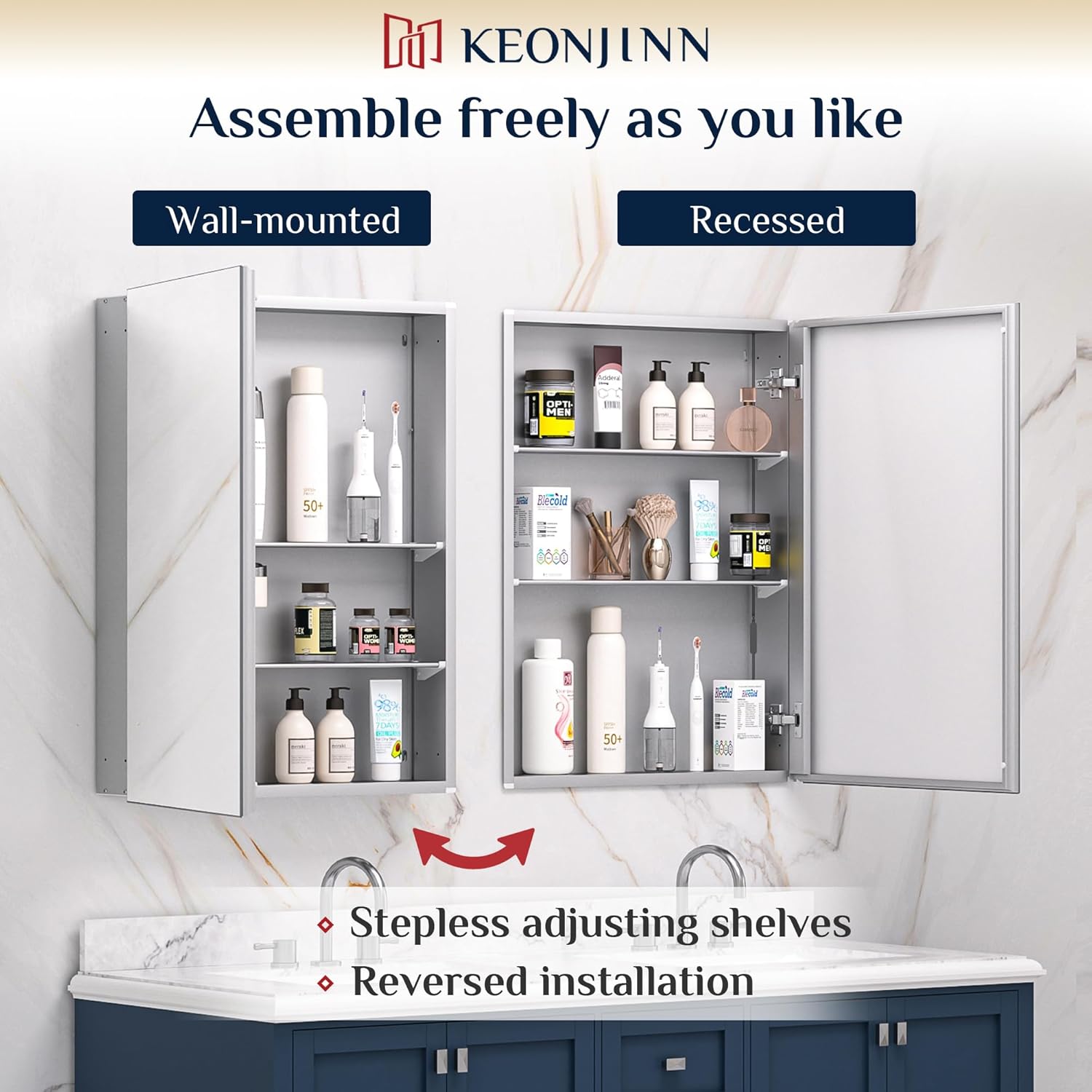 20 x 26 Inch Cabinet, Silver Cabinets for Bathroom with Mirror