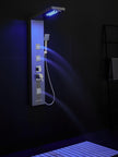 5-in-1 LED Shower Panel Tower System Stainless Steel Rainfall + waterfall heads | 3 massage sprays | Handheld shower | Waterfall tub spout | LED lights | Wall mount
