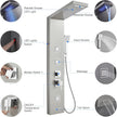 5-in-1 LED Shower Panel Tower System Stainless Steel Rainfall + waterfall heads | 3 massage sprays | Handheld shower | Waterfall tub spout | LED lights | Wall mount