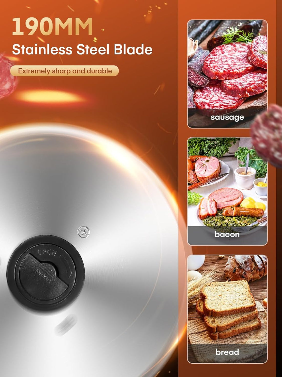 FOHERE Electric Meat Slicer, 200W Deli & Food Slicer with Two 7.5'' Blade(Serrated & Smooth) for Home Use, Precise 0-15mm Adjustable Thickness for Meat, Cheese, Bread, Include Food Pusher SL-519N