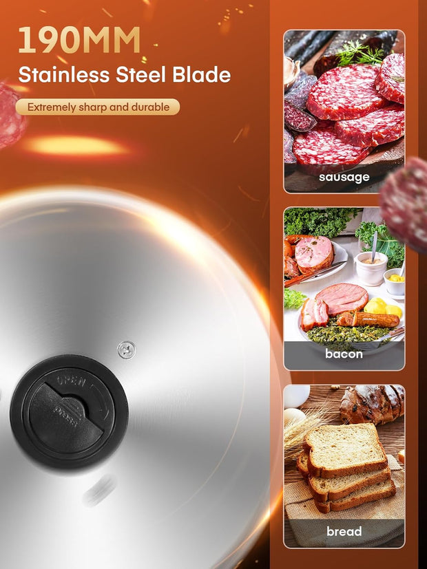 FOHERE Electric Meat Slicer, 200W Deli & Food Slicer with Two 7.5'' Blade(Serrated & Smooth) for Home Use, Precise 0-15mm Adjustable Thickness for Meat, Cheese, Bread, Include Food Pusher SL-519N