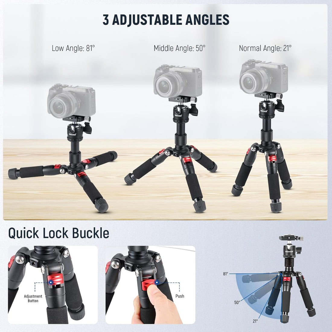 NEEWER Mini Tripod for Camera with 360° Ball Head Aluminum Alloy 20"/ 50cm 1/4"