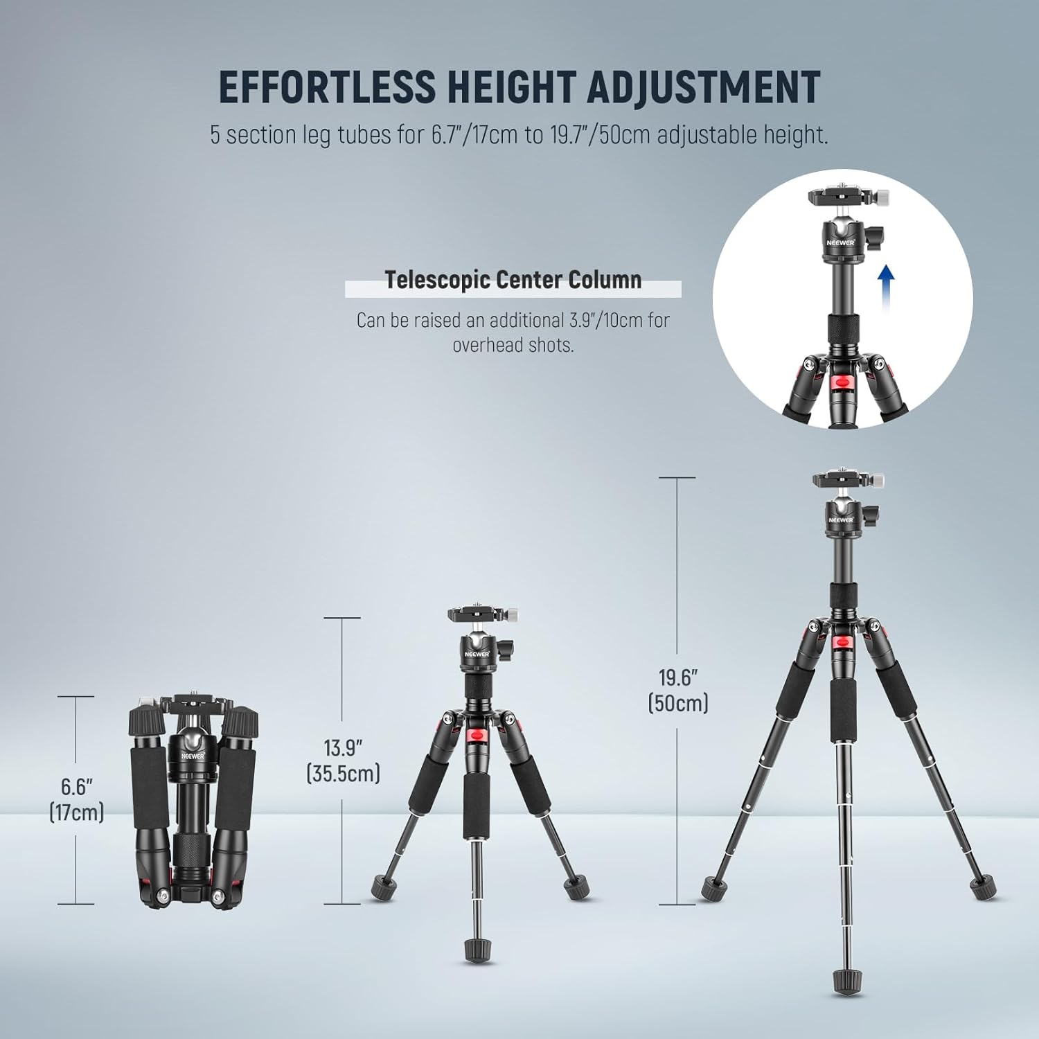 NEEWER Mini Tripod for Camera with 360° Ball Head Aluminum Alloy 20"/ 50cm 1/4"