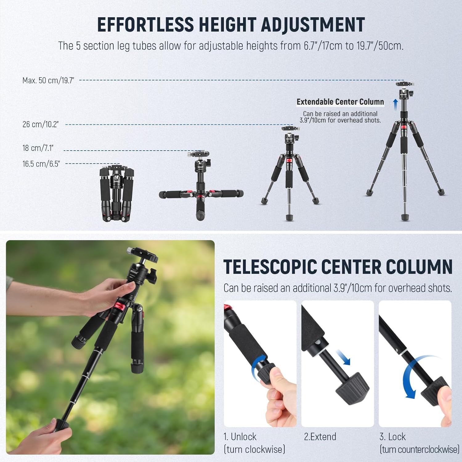 NEEWER Mini Tripod for Camera with 360° Ball Head Aluminum Alloy 20"/ 50cm 1/4"