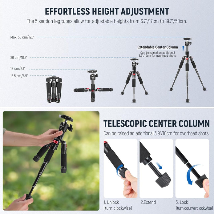 NEEWER Mini Tripod for Camera with 360° Ball Head Aluminum Alloy 20