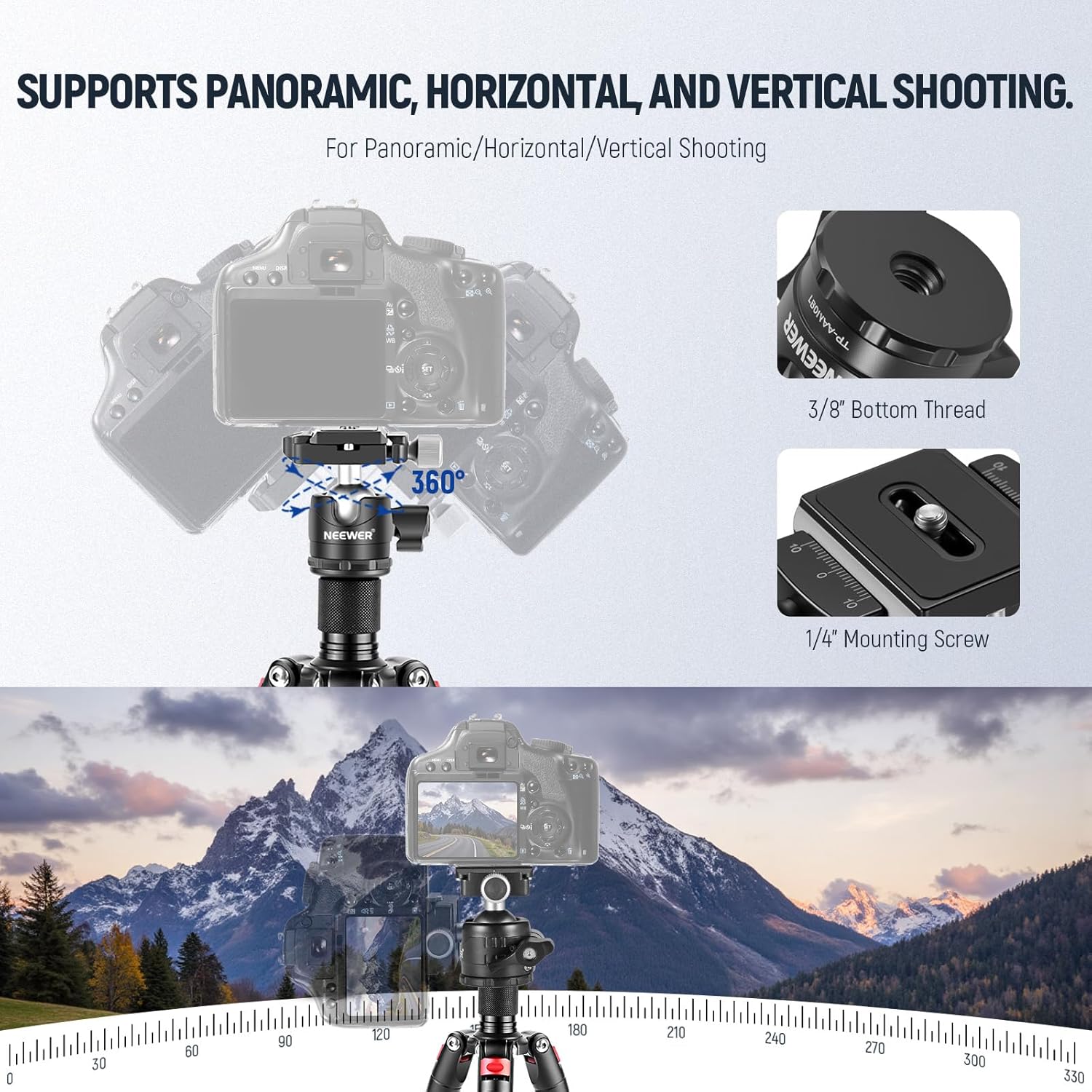 NEEWER Mini Tripod for Camera with 360° Ball Head Aluminum Alloy 20"/ 50cm 1/4"
