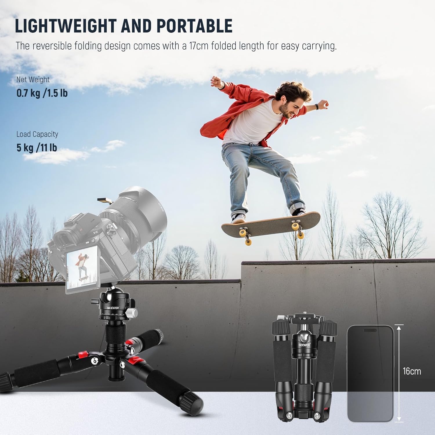 NEEWER Mini Tripod for Camera with 360° Ball Head Aluminum Alloy 20"/ 50cm 1/4"