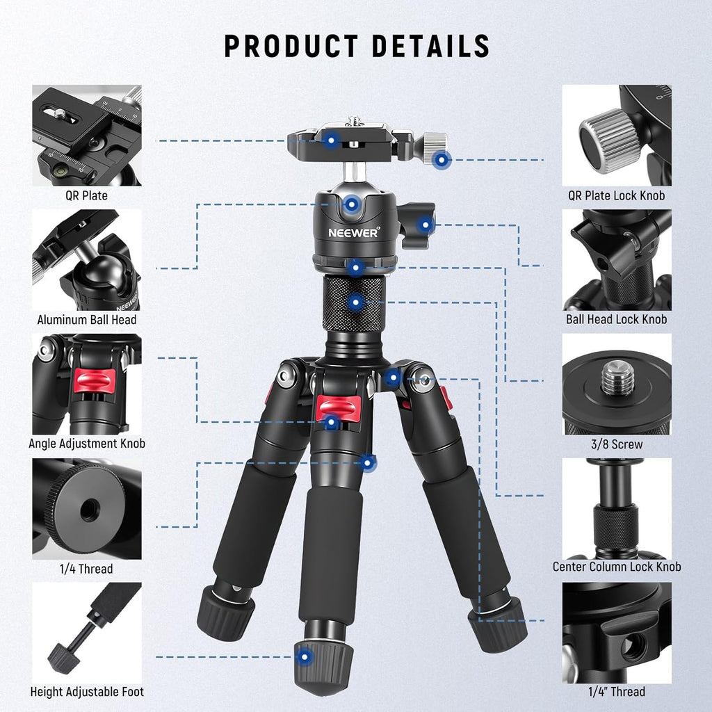 NEEWER Mini Tripod for Camera with 360° Ball Head Aluminum Alloy 20"/ 50cm 1/4"