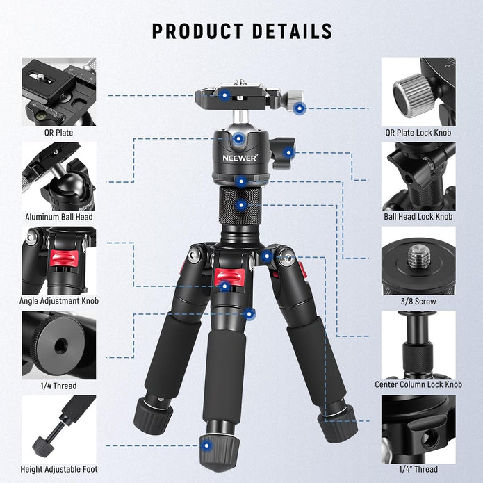 NEEWER Mini Tripod for Camera with 360° Ball Head Aluminum Alloy 20