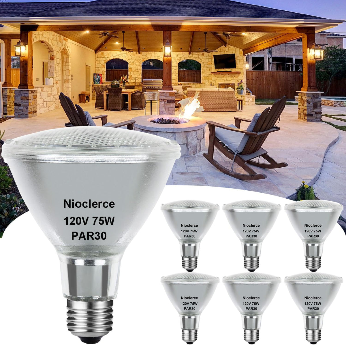 Halogen PAR30 Long Neck 75W 120V 800LM, 6 Pack High Output Halogen PAR30 Dimmable 2800K Warm White with E26 Base, Long Lifespan Long Neck Flood Light Bulb with CRI100 for Recessed Lighting