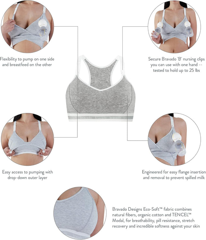 Bravado Designs Original Pumping and Nursing Sustainable Bra, Dove Heather
