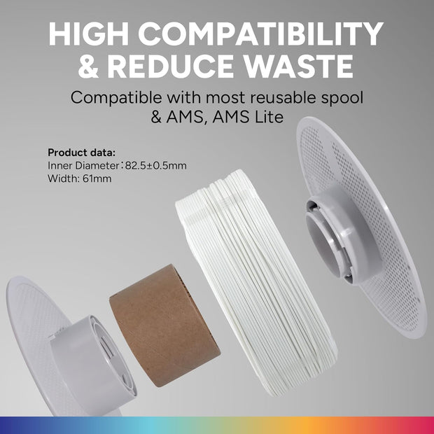Case of 10 KG OVERTURE Refill PETG 1.75mm Spoolless 3D Printer Filament, 1kg (2.2lb) Refilament for Bambu Lab Reusable Spool, Accuracy +/- 0.02 mm, Fit Most FDM 3D Printers(White)