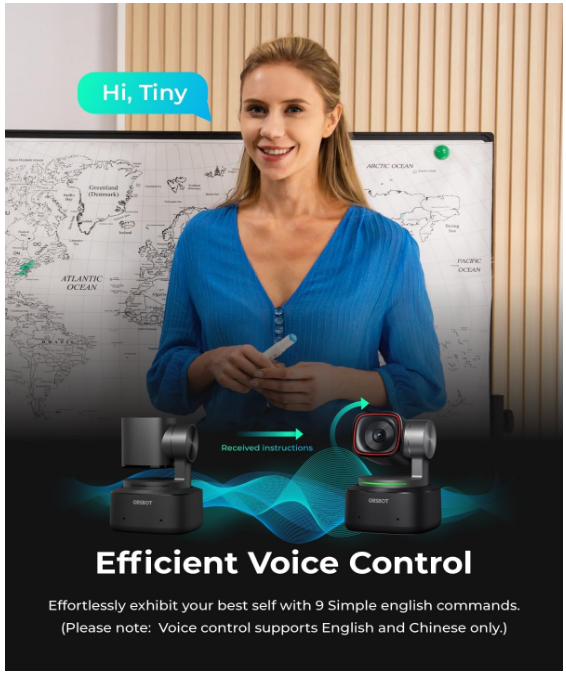 OBSBOT Tiny 2 Webcam 4K Voice Control PTZ, AI Tracking Multi-mode & Auto Focus