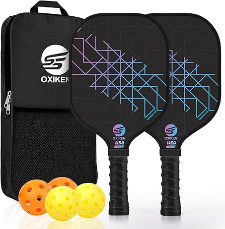 Pickleball Paddles Set of 2, USAPA Approved Carbon Fiber Pickleball Set, Lightweight Pickle Ball Paddle 2 Pack, 2 Outdoor Pickleball Balls, 2 Indoor Balls, 1 Bag