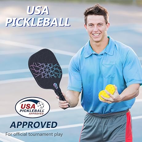 Pickleball Paddles Set of 2, USAPA Approved Carbon Fiber Pickleball Set, Lightweight Pickle Ball Paddle 2 Pack, 2 Outdoor Pickleball Balls, 2 Indoor Balls, 1 Bag