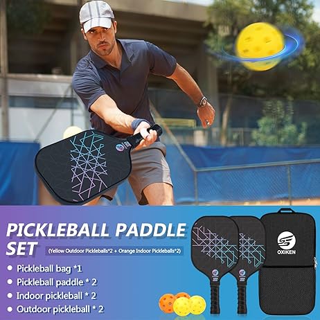 Pickleball Paddles Set of 2, USAPA Approved Carbon Fiber Pickleball Set, Lightweight Pickle Ball Paddle 2 Pack, 2 Outdoor Pickleball Balls, 2 Indoor Balls, 1 Bag