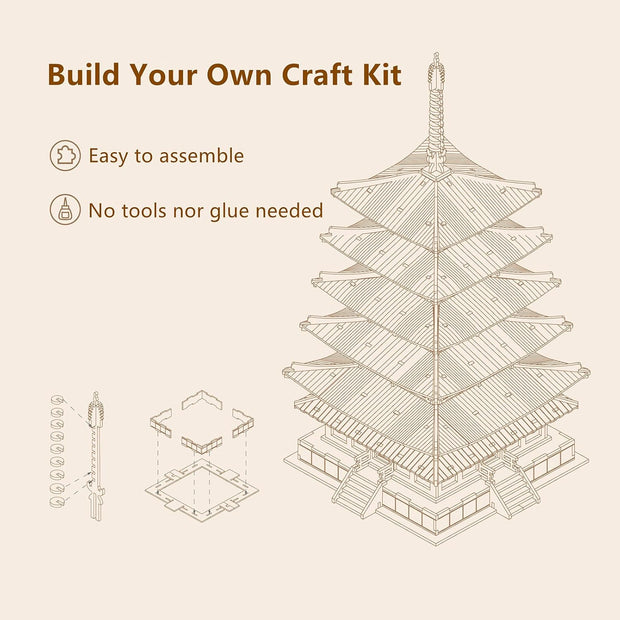 ROBOTIME 3D Puzzle for Adults Wooden Craft Kits DIY Model Building Kit (Five-Storied Pagoda) TGN02