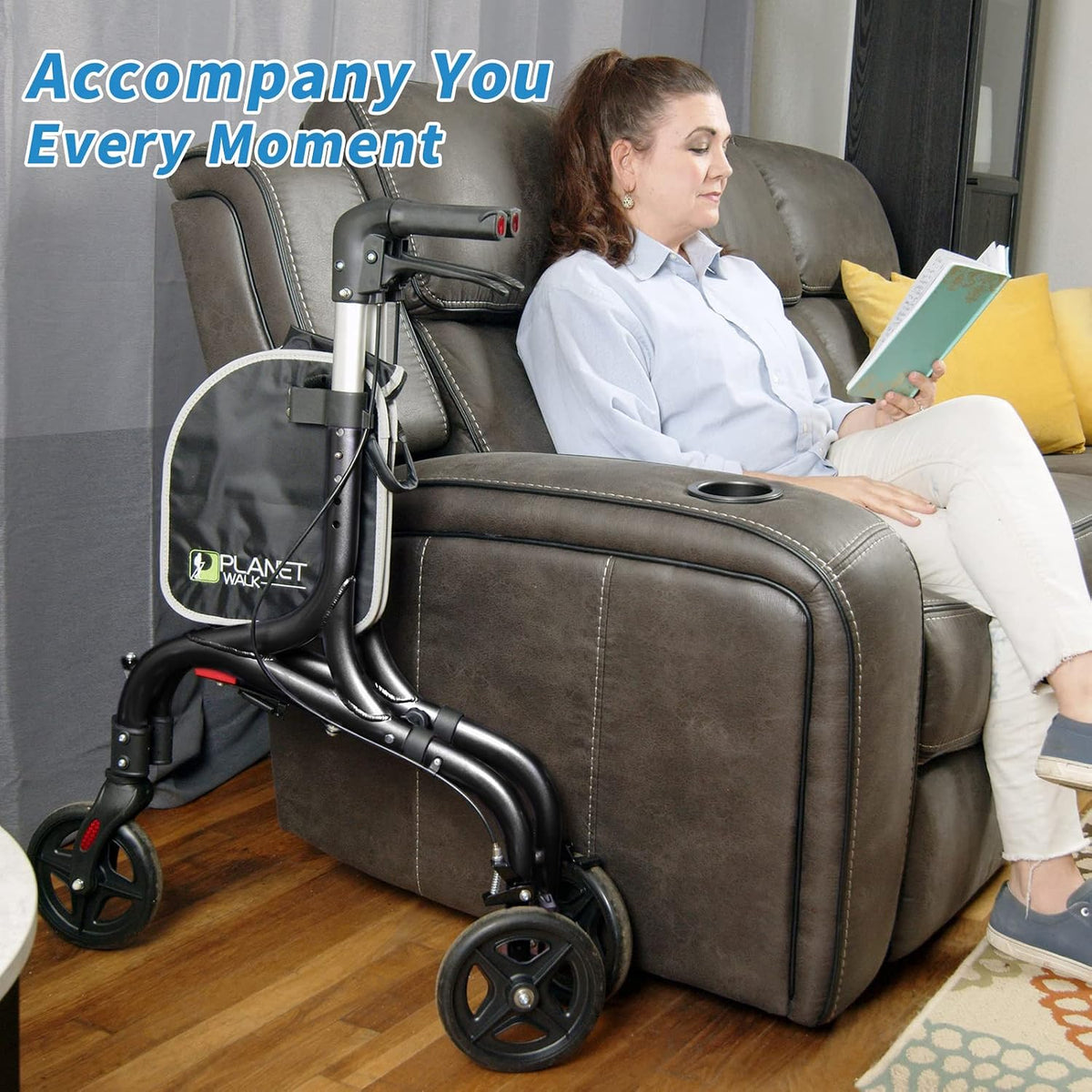 DEMO/ Planetwalk Premium 3 Wheel Rollator Walker for Seniors - Ultra Lightweight Foldable Walker for Elderly, Aluminum Three Wheel Mobility Aid, Black