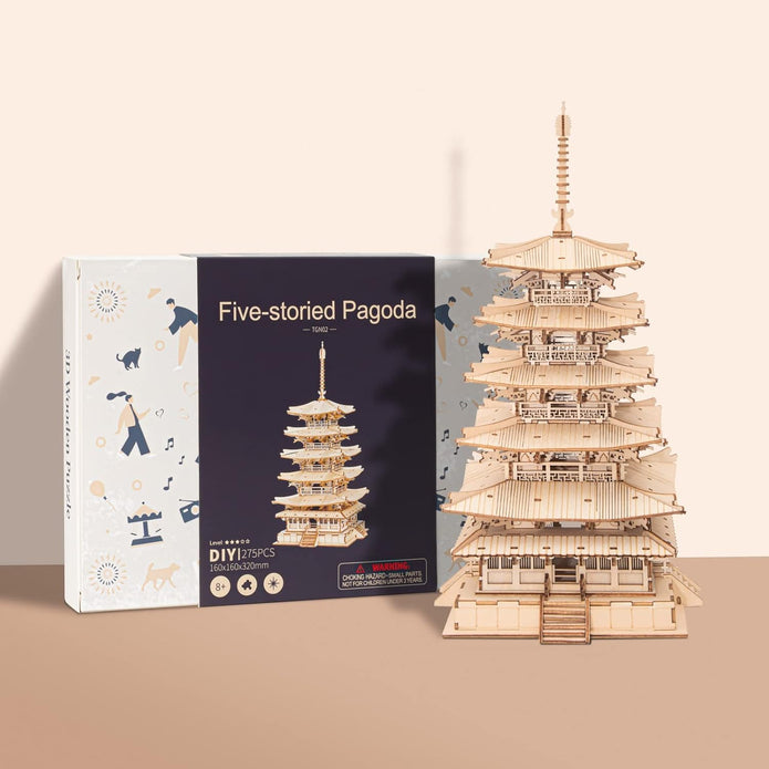 ROBOTIME 3D Puzzle for Adults Wooden Craft Kits DIY Model Building Kit (Five-Storied Pagoda) TGN02