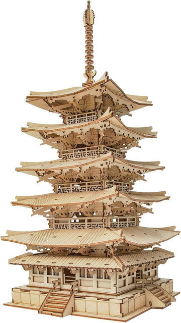 ROBOTIME 3D Puzzle for Adults Wooden Craft Kits DIY Model Building Kit (Five-Storied Pagoda) TGN02