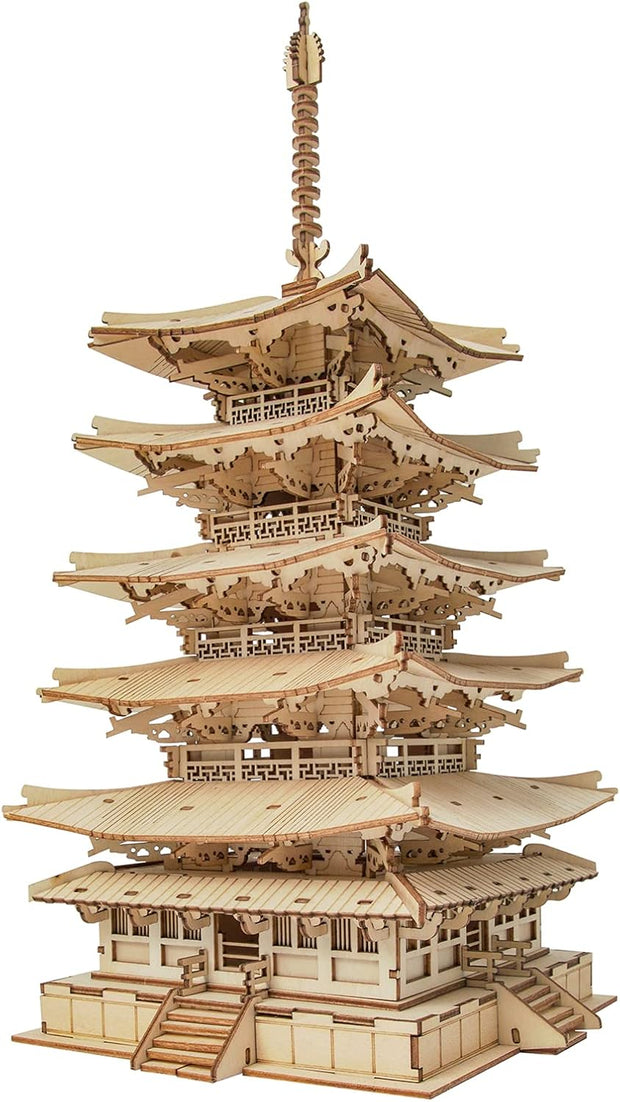 ROBOTIME 3D Puzzle for Adults Wooden Craft Kits DIY Model Building Kit (Five-Storied Pagoda) TGN02